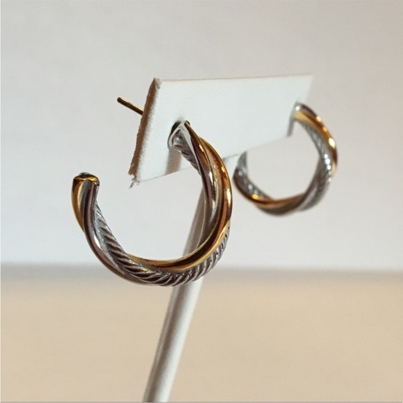 Stainless Steel and Gold Twist Earrings - Picture 2 of 4